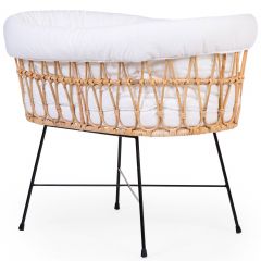 Rotan wieg met zwarte metalen onderstel + matras en hoes 90 x 50 x 71 cm