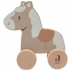 Houten paard op wieltjes