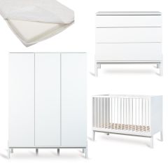 Ashi babykamer: bed 60 x 120 cm + matras + commode + kledingkast XL 3 deuren