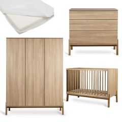 Ashi babykamer: bed 60 x 120 cm + matras + commode + kledingkast XL 3 deuren