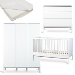 Ashi babykamer: bed 70 x 140 cm + matras + commode + kledingkast XL 3 deuren
