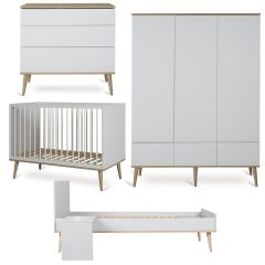 Flow babykamer: bed 60 x 120 cm + commode + kledingkast XL 3 deuren + Junior kit