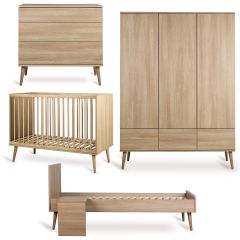 Flow babykamer: bed 60 x 120 cm + commode + kledingkast XL 3 deuren + Junior kit