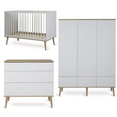 Flow babykamer: bed 60 x 120 cm + commode + kledingkast XL 3 deuren