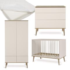 Flow babykamer: bed 60 x 120 cm + matras + commode + kledingkast 2 deuren