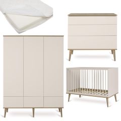 Flow babykamer: bed 60 x 120 cm + matras + commode + kledingkast XL 3 deuren