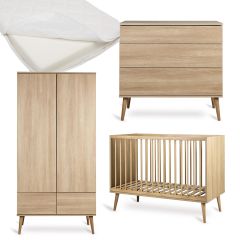 Flow babykamer: bed 60 x 120 cm + matras + commode + kledingkast 2 deuren