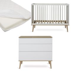 Flow babykamer: bed 60 x 120 cm + matras + commode