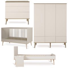 Flow babykamer: bed 70 x 140 cm + commode + kledingkast XL 3 deuren + Junior kit