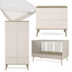 Flow babykamer: bed 70 x 140 cm + matras + commode + kledingkast 2 deuren