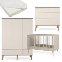 Flow babykamer: bed 70 x 140 cm + matras + commode + kledingkast XL 3 deuren