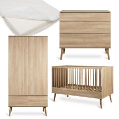 Flow babykamer: bed 70 x 140 cm + matras + commode + kledingkast 2 deuren