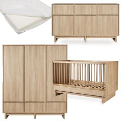 Kyo babykamer: bed 70 x 140 cm + matras + commode XL + kledingkast XL