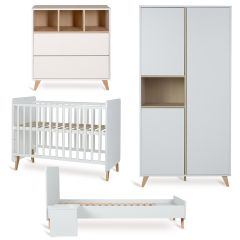 Loft babykamer: bed 60 x 120 cm commode + kledingkast 3 deuren + Junior kit