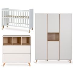 Loft babykamer: bed 60 x 120 cm + commode + kledingkast XL 4 deuren