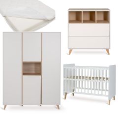 Loft babykamer: bed 60 x 120 cm + matras + commode + kledingkast XL 4 deuren