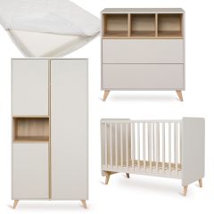 Loft babykamer: bed 60 x 120 cm + matras + commode + kledingkast 3 deuren