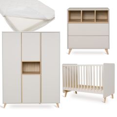 Loft babykamer: bed 60 x 120 cm + matras + commode + kledingkast XL 4 deuren