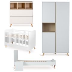 Loft babykamer: bed 70 x 140 cm commode + kledingkast 3 deuren + Junior kit
