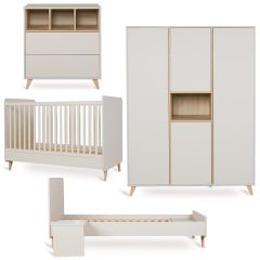 Loft babykamer: bed 70 x 140 cm commode + kledingkast XL 4 deuren + Junior kit