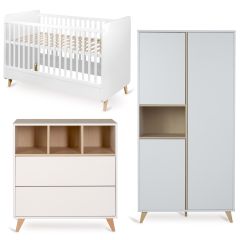 Loft babykamer: bed 70 x 140 cm + commode + kledingkast 3 deuren