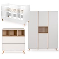 Loft babykamer: bed 70 x 140 cm + commode + kledingkast XL 4 deuren