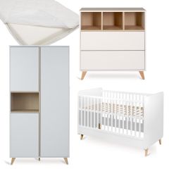 Loft babykamer: bed 70 x 140 cm + matras + commode + kledingkast 3 deuren