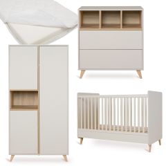Loft babykamer: bed 70 x 140 cm + matras + commode + kledingkast 3 deuren