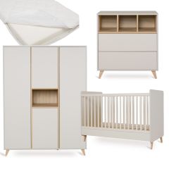 Loft babykamer: bed 70 x 140 cm + matras + commode + kledingkast XL 4 deuren
