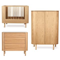 Yume babykamer: bed 70 x 110 cm + commode 3 lades + kledingkast ronde deuren