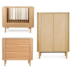 Yume babykamer: bed 70 x 110 cm + commode 3 lades + kledingkast vlakke deuren