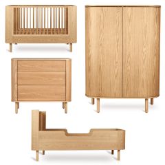 Yume babykamer: bed 70 x 140 cm + commode 3 lades + kledingkast ronde deuren + Junior kit