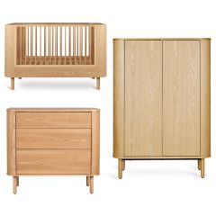 Yume babykamer: bed 70 x 140 cm + commode 3 lades + kledingkast vlakke deuren