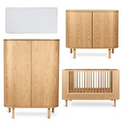 Yume babykamer: bed 70 x 140 cm + matras + commode + kledingkast ronde deuren
