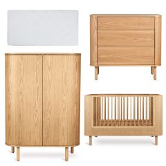 Yume babykamer: bed 70 x 140 cm + matras + commode 3 lades + kledingkast ronde deuren
