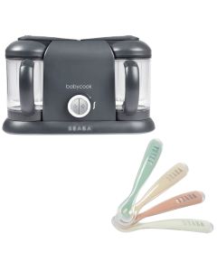 Stoomkoker & mixer XXL Babycook Duo + Set van 4 siliconen eetlepels 1ste leeftijd