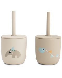 Set van 2 siliconen bekers met rietje