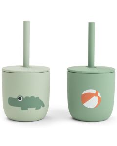 Set van 2 siliconen bekers met rietje