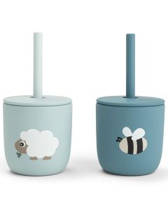 Set van 2 siliconen bekers met rietje