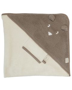 Badcape + washandje in teddystof
