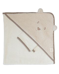 Badcape + washandje in teddystof