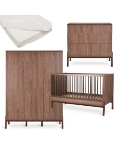 Ashi babykamer: bed 70 x 140 cm + matras + commode + kledingkast XL 3 deuren