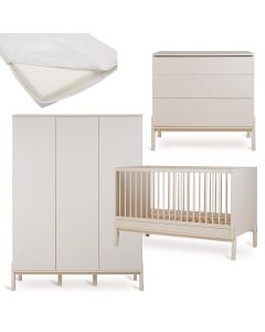 Ashi babykamer: bed 70 x 140 cm + matras + commode + kledingkast XL 3 deuren