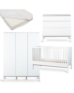 Ashi babykamer: bed 70 x 140 cm + matras + commode + kledingkast XL 3 deuren