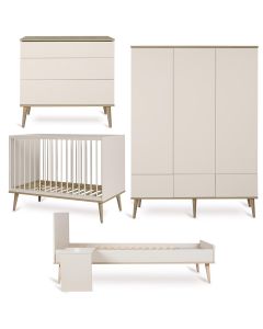 Flow babykamer: bed 60 x 120 cm + commode + kledingkast XL 3 deuren + Junior kit