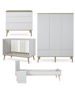 Flow babykamer: bed 60 x 120 cm + commode + kledingkast XL 3 deuren + Junior kit