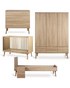 Flow babykamer: bed 60 x 120 cm + commode + kledingkast XL 3 deuren + Junior kit