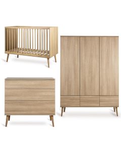 Flow babykamer: bed 60 x 120 cm + commode + kledingkast XL 3 deuren