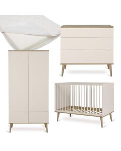 Flow babykamer: bed 60 x 120 cm + matras + commode + kledingkast 2 deuren