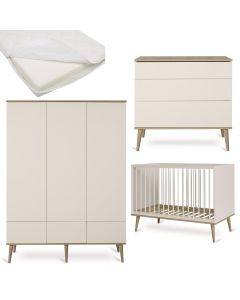 Flow babykamer: bed 60 x 120 cm + matras + commode + kledingkast XL 3 deuren